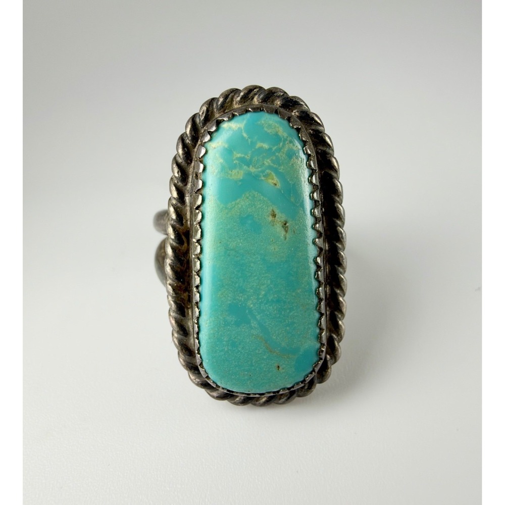 Old Pawn Native American Indian Sterling Silver Turqiouse Ring - Size 6.75